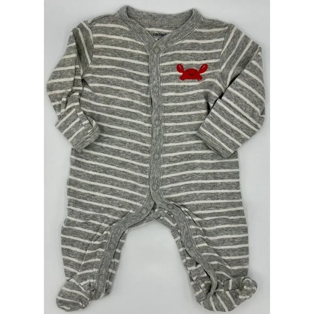 Carter's Crab Long Sleeve Zip-Up Size NB Gray White Red (939)